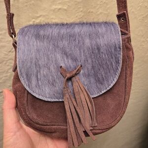 Vintage Alesly Brown Suede & Pony Hair Crossbody Bag Tassel